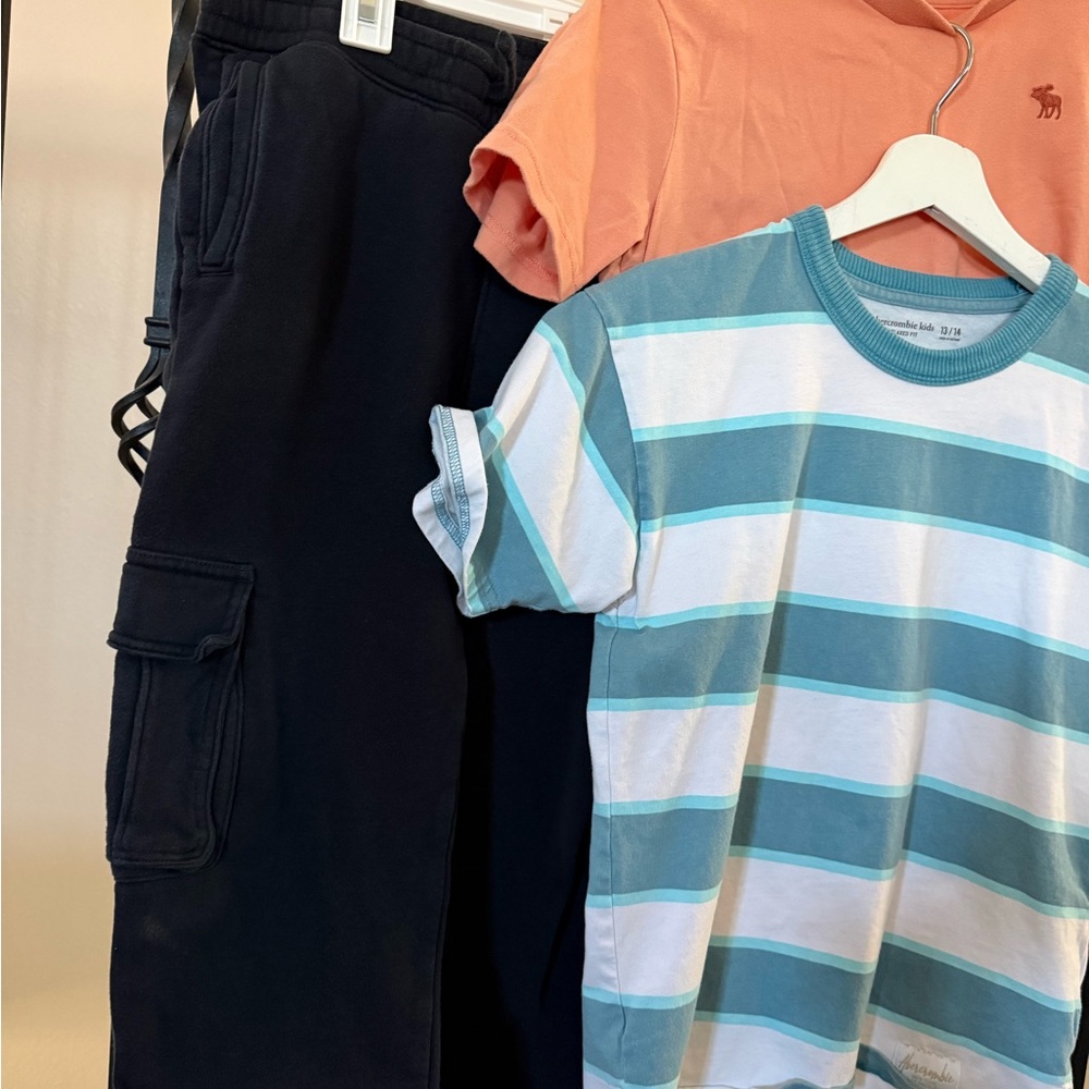 Abercrombie Kids Coral and Teal Striped Tees - Picture 2 of 3